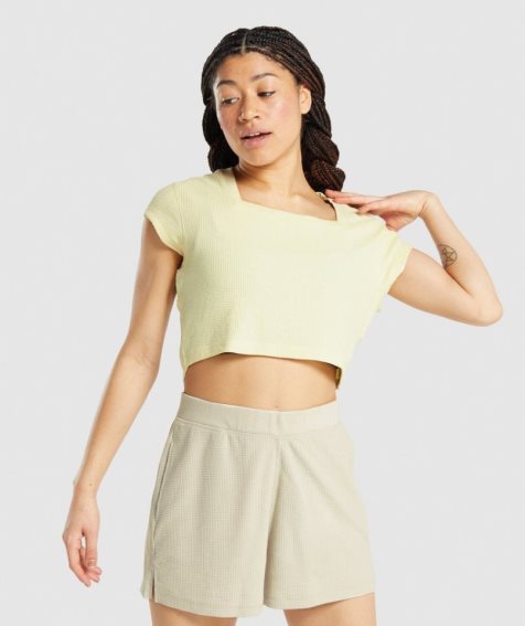 Women's Gymshark Pause Cropped Tops Light Yellow | CA 76A3ND